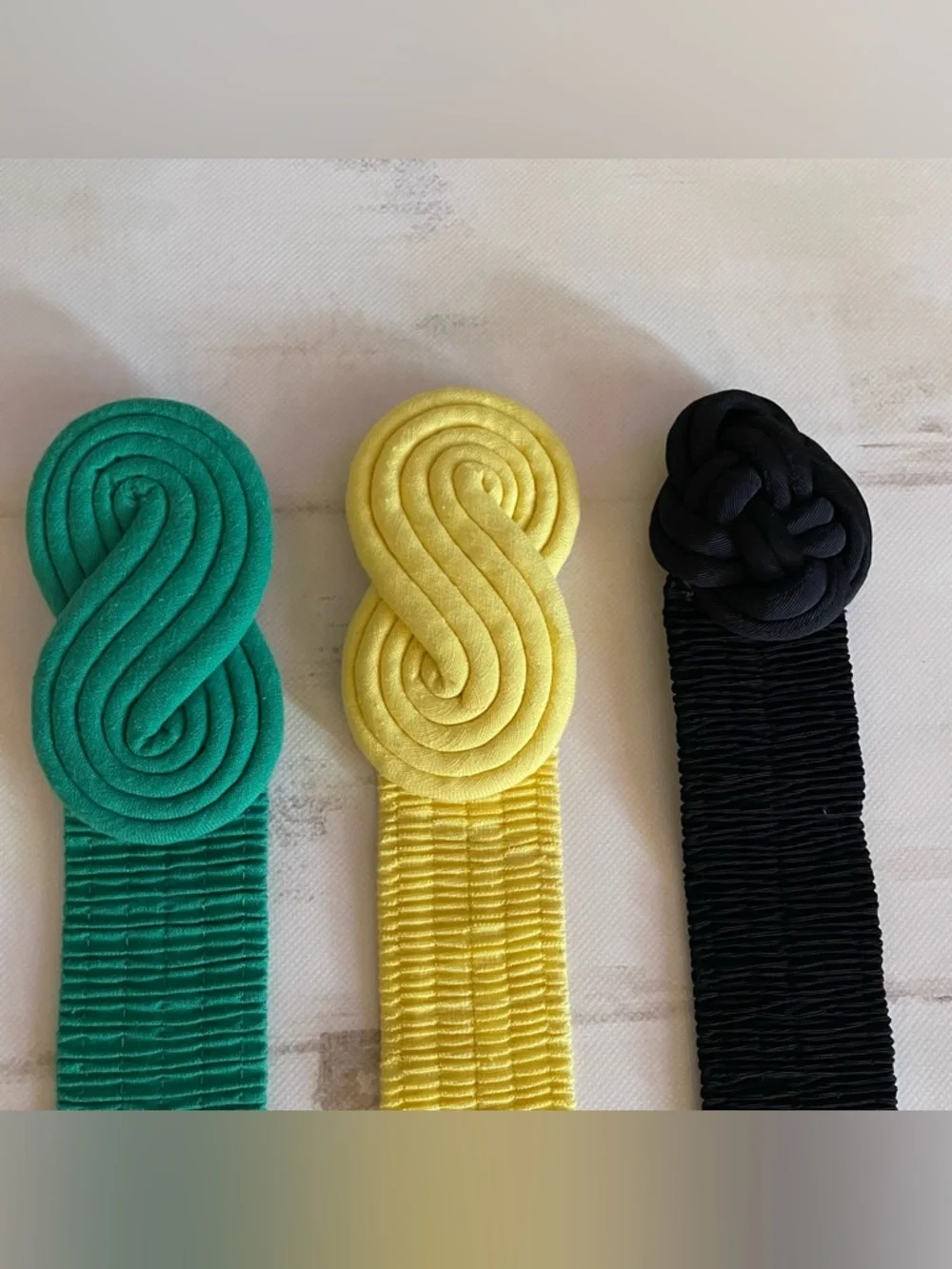 Vintage Elastic Stretch Belts Green, Yellow and Black